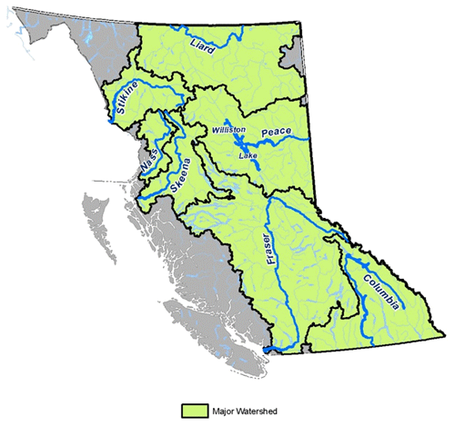 Distribution of Major Rivers and Watersheds in BC